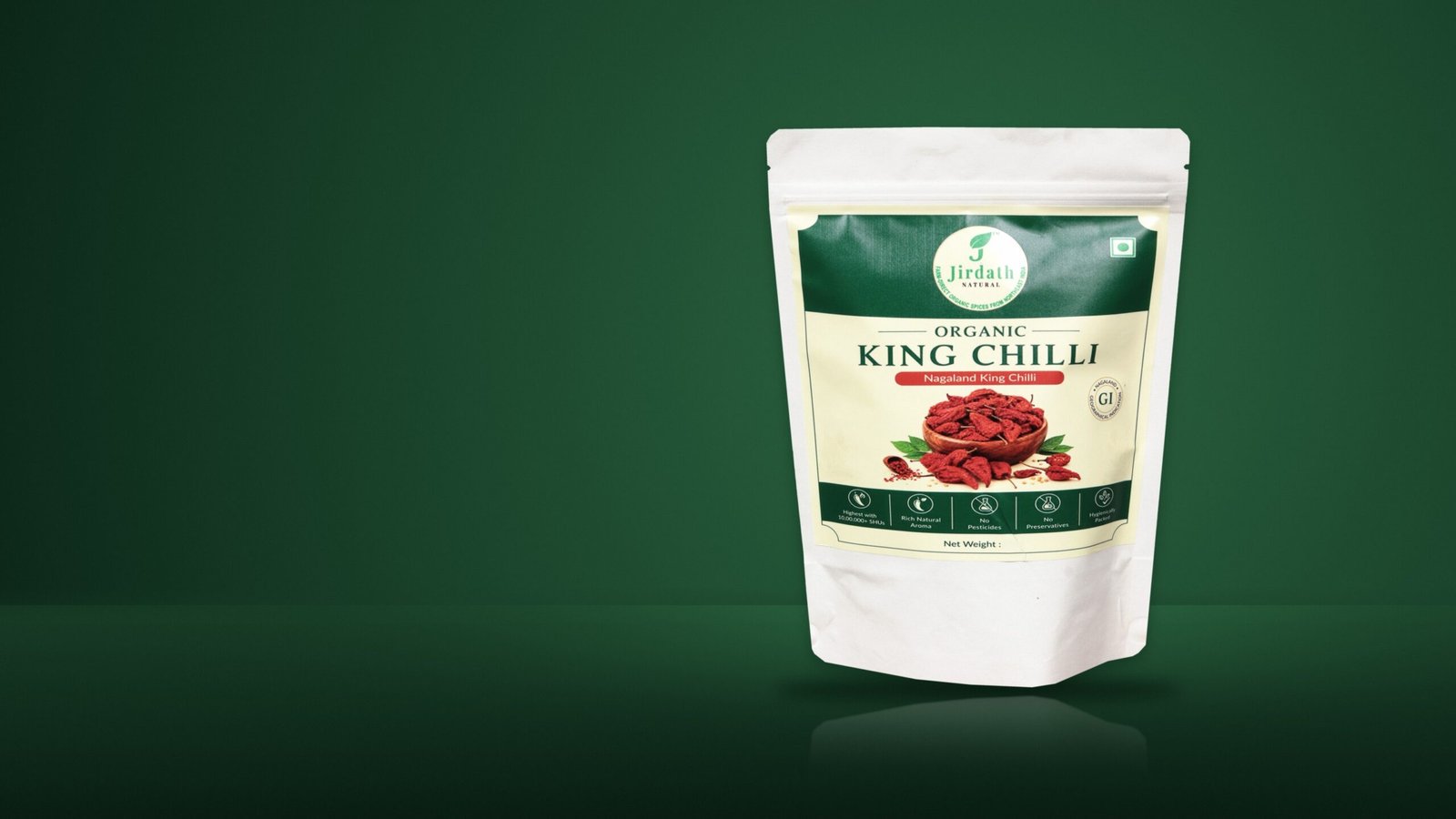 Organic King Chilli, Hero on Brand Green Background
