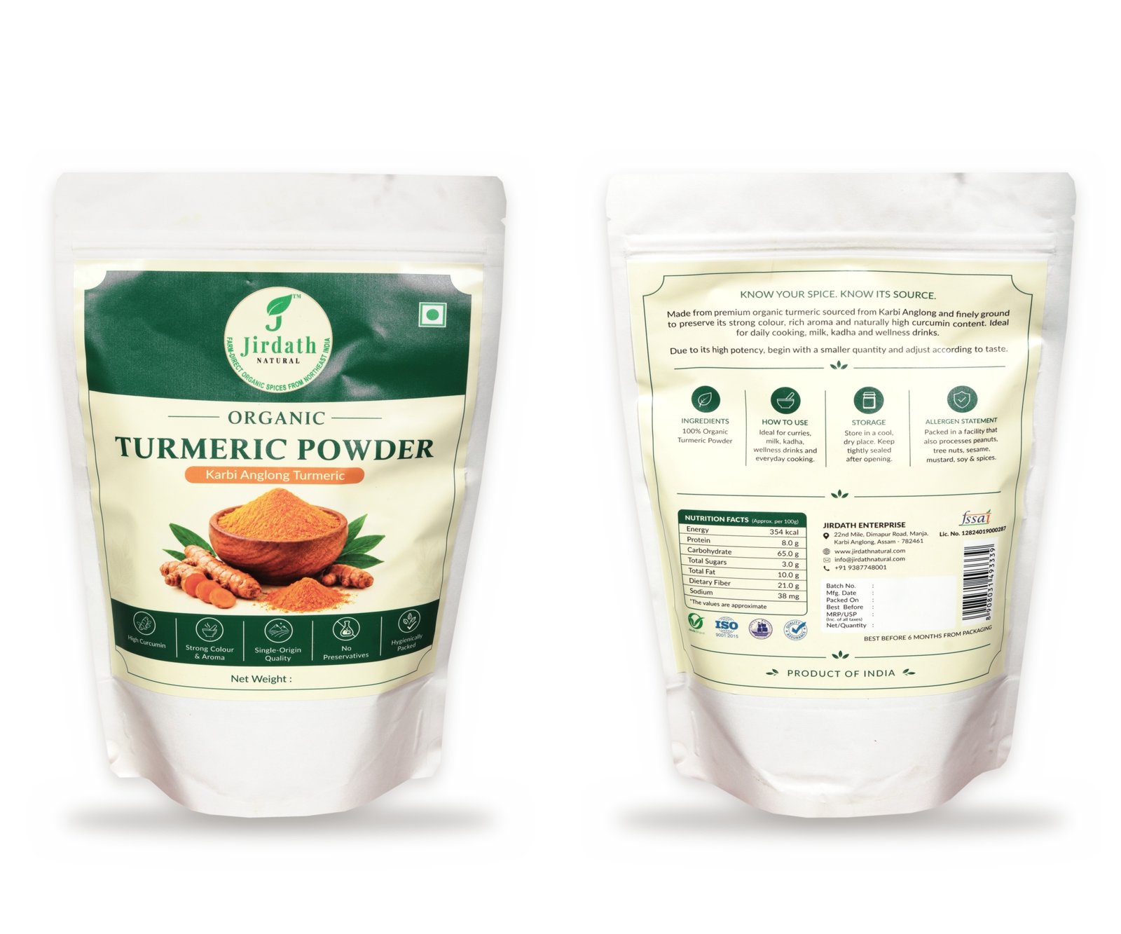 Organic Turmeric Powder, Pouch Front and Back