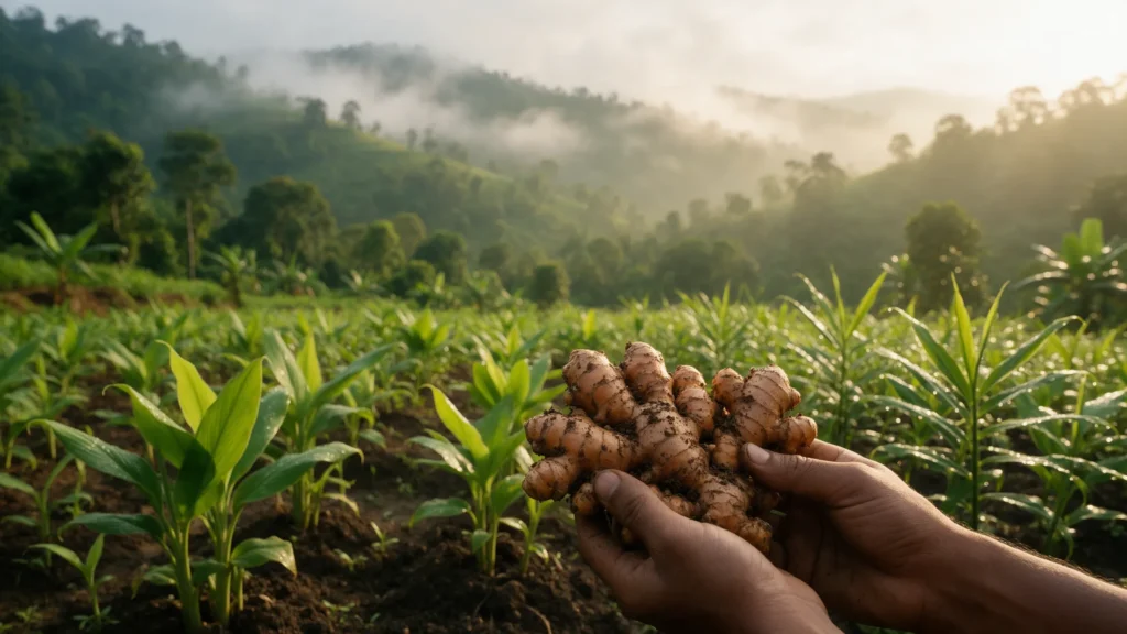 Organic turmeric and ginger farm in the hills of Karbi Anglong, Assam